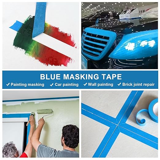 BOMEI PACK Blue Painters Tape 1 Inch Bulk - Paint Tape 10 Rolls x 1 Inch x 55 Yards - Painter's Tape Blue Masking Tape for Walls Painting, DIY Crafting, and School Projects, Total 550 Yards