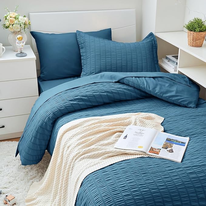 HYMOKEGE Teal Twin XL Comforter Set Seersucker 5 Pieces, All Season Luxury Bed - Image 2