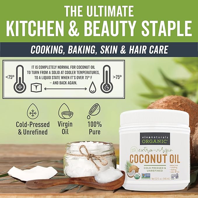 Viva Naturals Organic Coconut Oil, 32 fl oz – Unrefined, Cold-Pressed Extra - Image 4