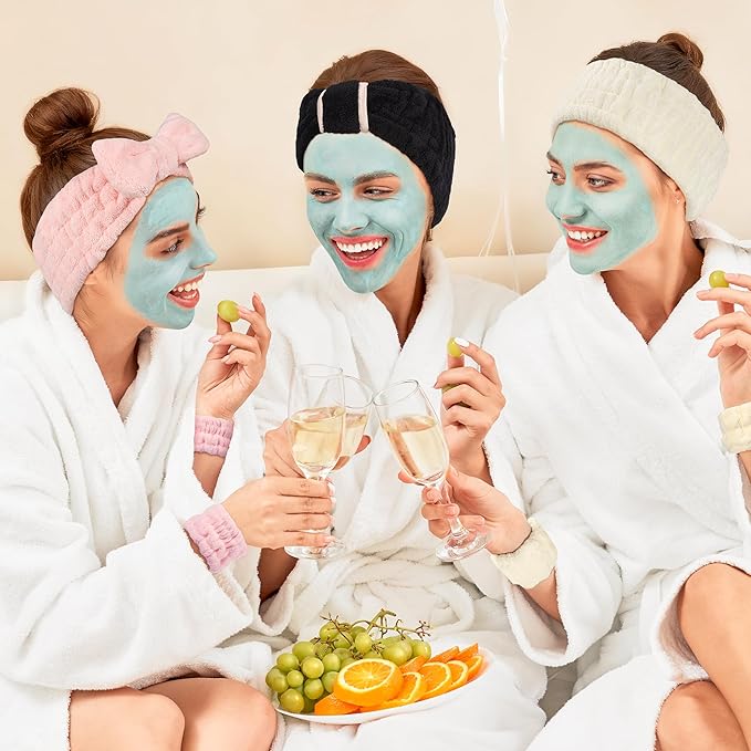 DiyJibb 9 Pcs Spa Headband for Washing Face, Skincare Headband and Wristband Set - Image 3