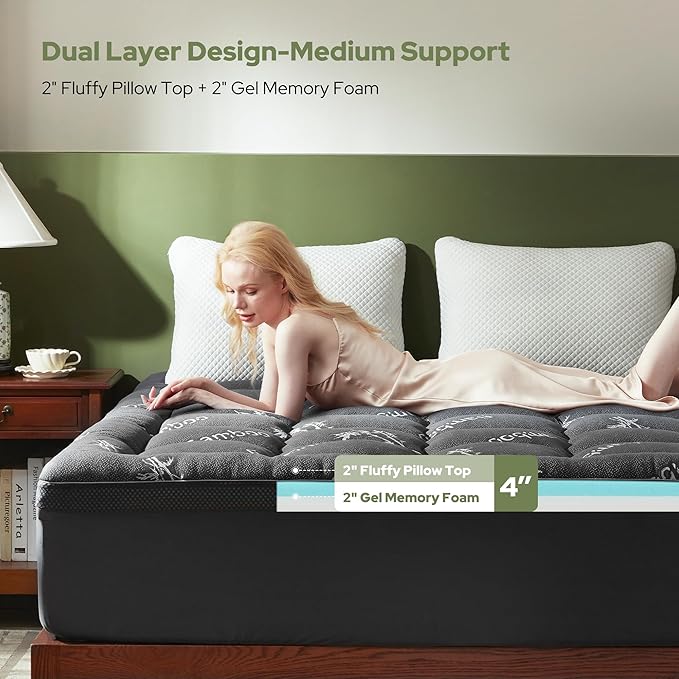 BEDLORE 4 Inch Memory Foam Mattress Topper Full, 2-in-1 Dual Layer Design - Image 2