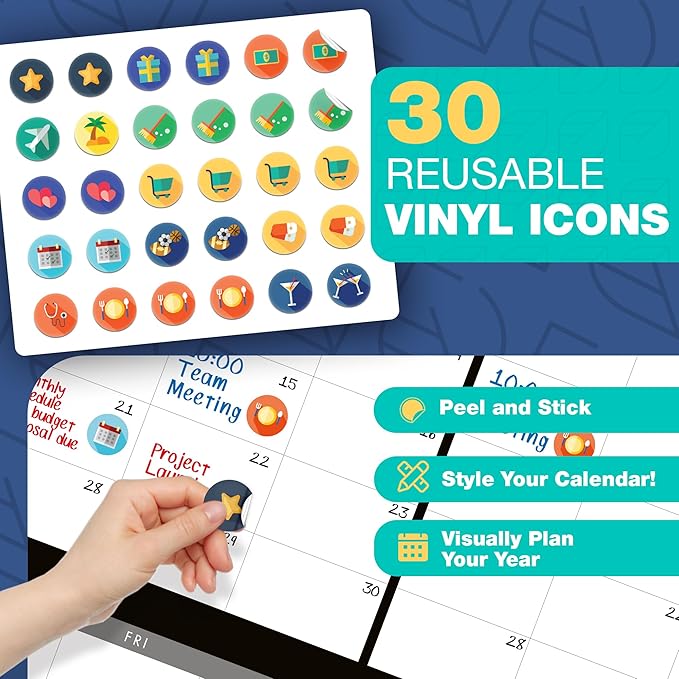 Large Dry Erase Calendar for Wall, 38" x 68" - Undated, Yearly, Reusable - Full 12 Month Year - Includes Markers, Eraser & Accessories