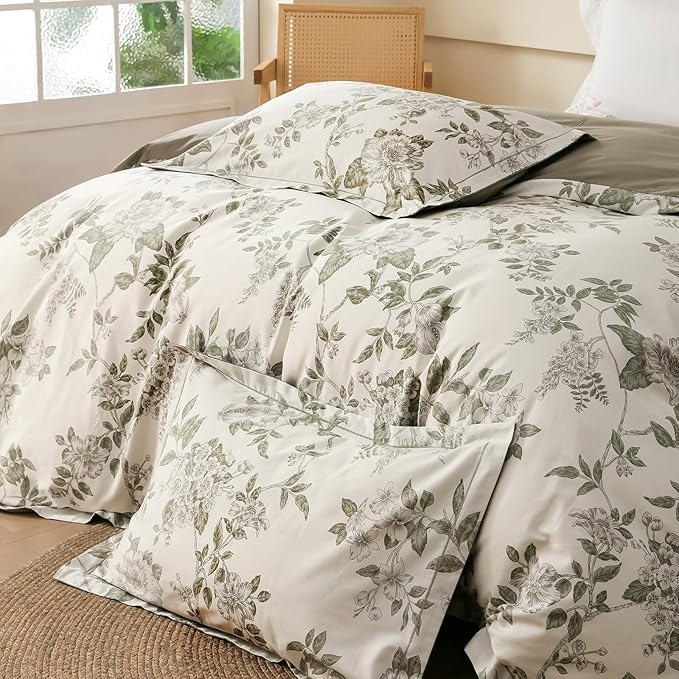 OAITE Duvet Cover Set King Size Floral Pattern 600 Thread Count Ultra Soft 100% - Image 4