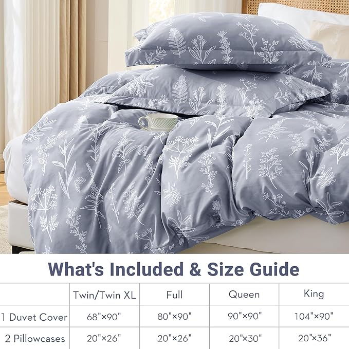 MUXHOMO Duvet Cover King Size, Reversible Floral Grey Duvet Cover Set - Image 6