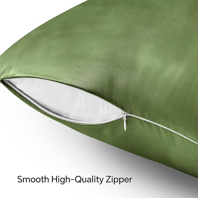 BEDELITE Satin Pillowcase with Zipper, Cedar Green Pillow Cases Queen Size Set - Image 5