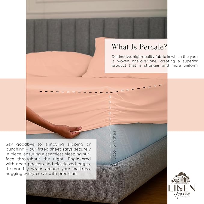 Linen Home 100% Cotton Percale Sheets Twin Size, Tropical Peach, Deep Pocket - Image 4