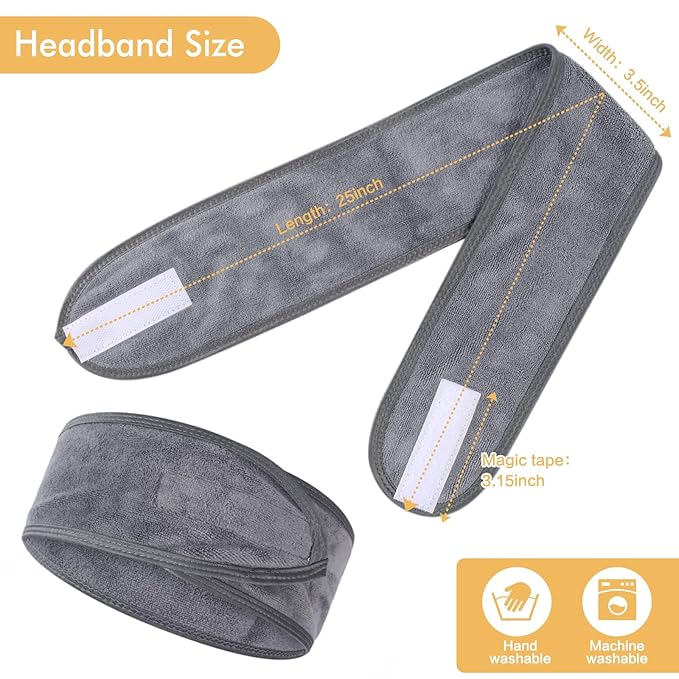 SINLAND Spa Headband for Women 3 Counts Ultra Soft Adjustable Makeup Hair Band - Image 6