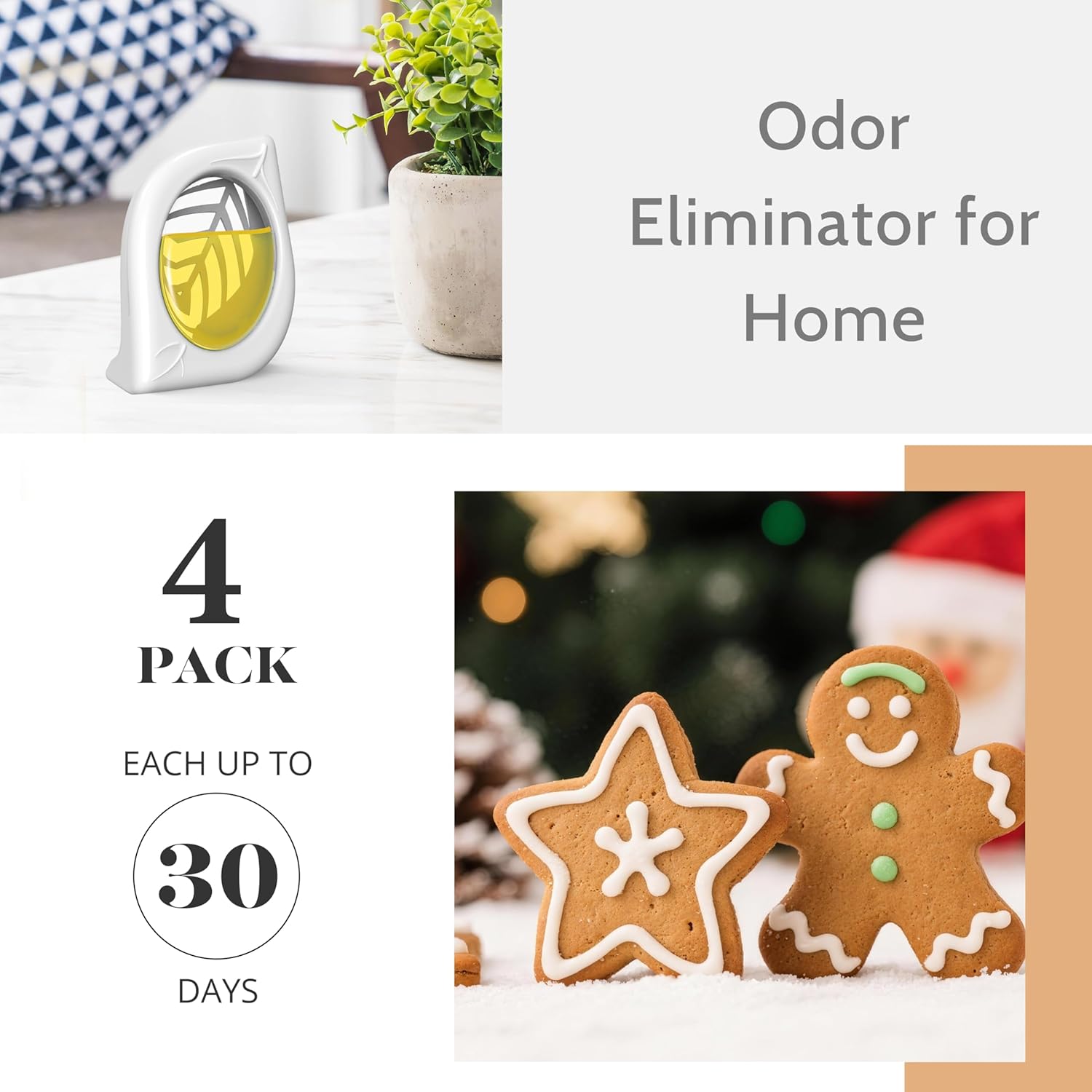 Air Freshener for Home, 4 Pack, Gingerbread, Odor Eliminator for Small Area Closets Bathroom Pets Strong Odor, Up to 120 Days