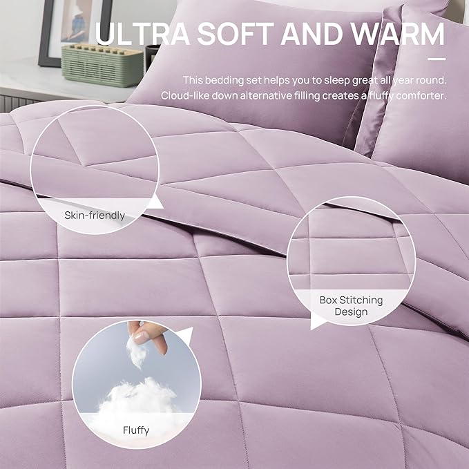 Love's cabin California King Comforter Set Light Purple, 7 Pieces California - Image 5