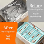 Large Utensil Drawer Organizer Expandable Silverware Organizer for Kitchen Drawer Adjustable Cooking Utensil Holder Cutlery Flatware Tray Spatula Tools Gadgets Storage Dividers Plastic Turquoise
