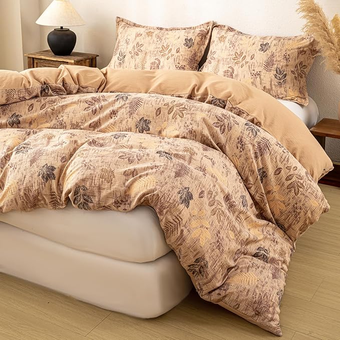OAITE Brown Leaves King Size Duvet Cover-3 Pieces Prewashed Cotton-Like - Image 2