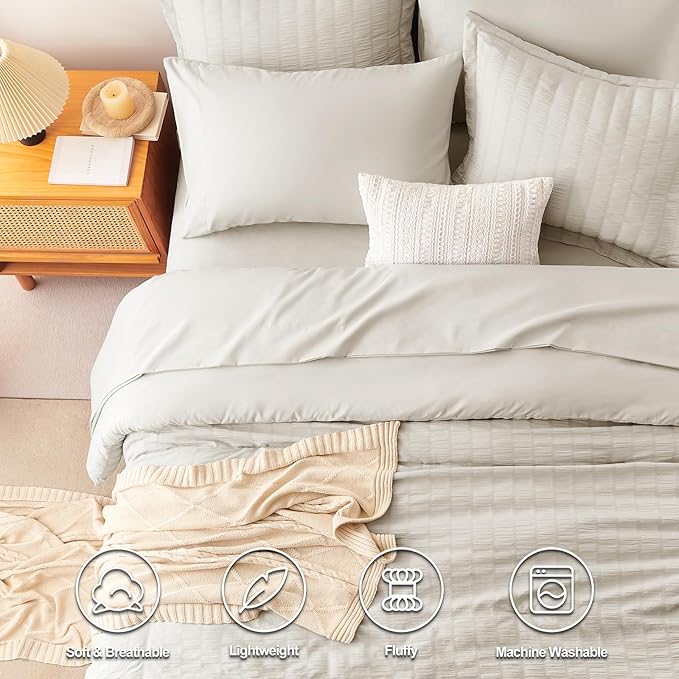 CozyLux King Size Comforter Set Beige Seersucker 7 Pieces Bed in a Bag King - Image 2
