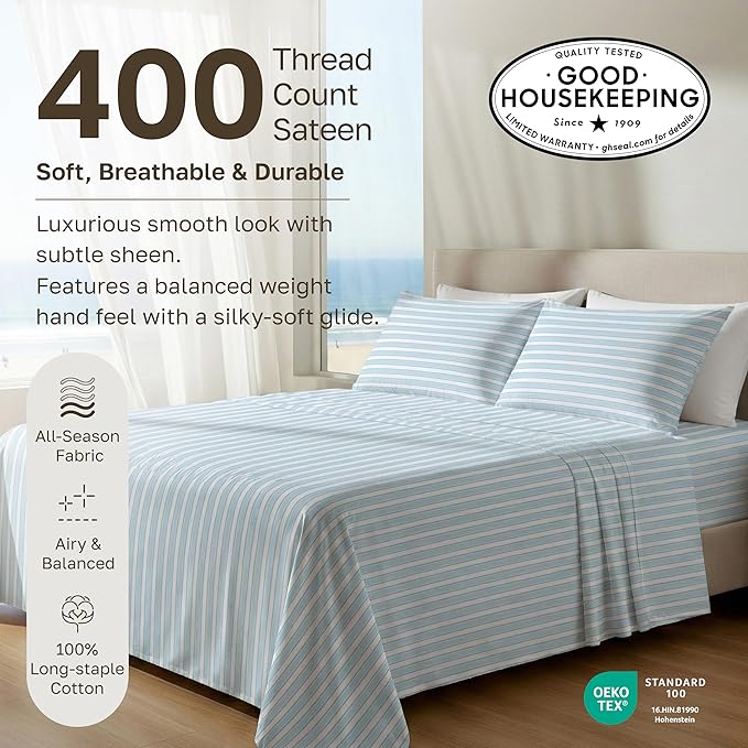 California Design Den Soft 100% Cotton Sheets King Size Set, 400 TC Good - Image 3