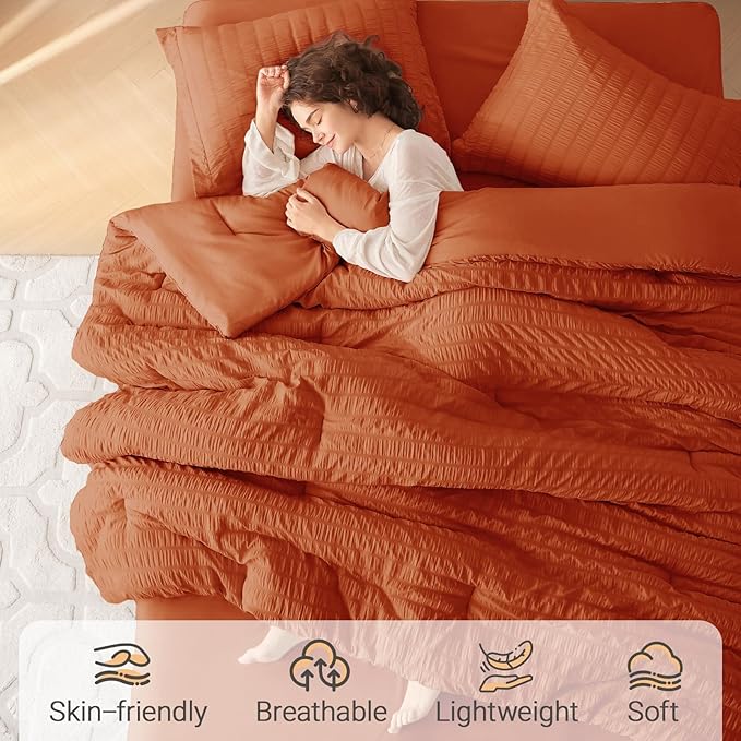 MUXHOMO 5 Pieces Twin Comforter Set, Seersucker Bed in a Bag Twin Size - Image 2