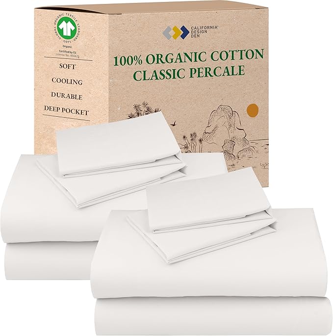 California Design Den 2-Pack 100% Organic Cotton Percale Sheets Queen Size Set by CaliforniaDesignDen