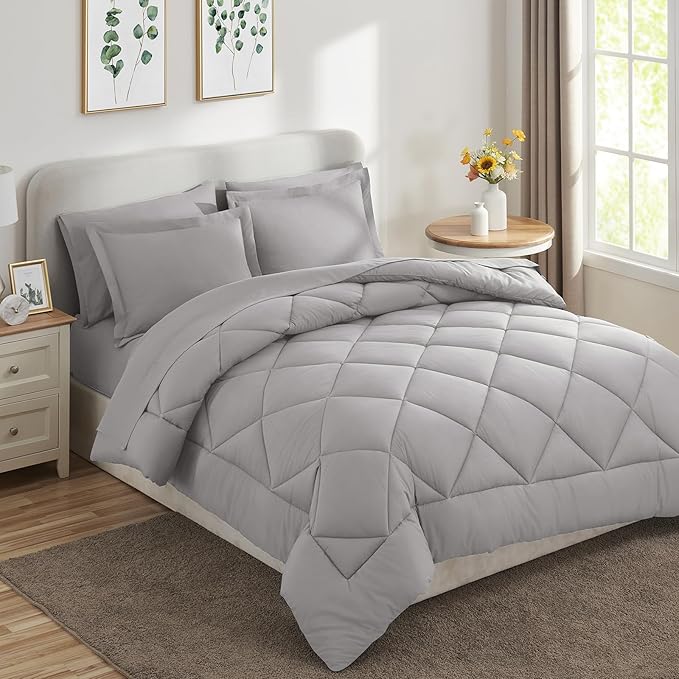CozyLux Queen Comforter Set French Grey - Image 9