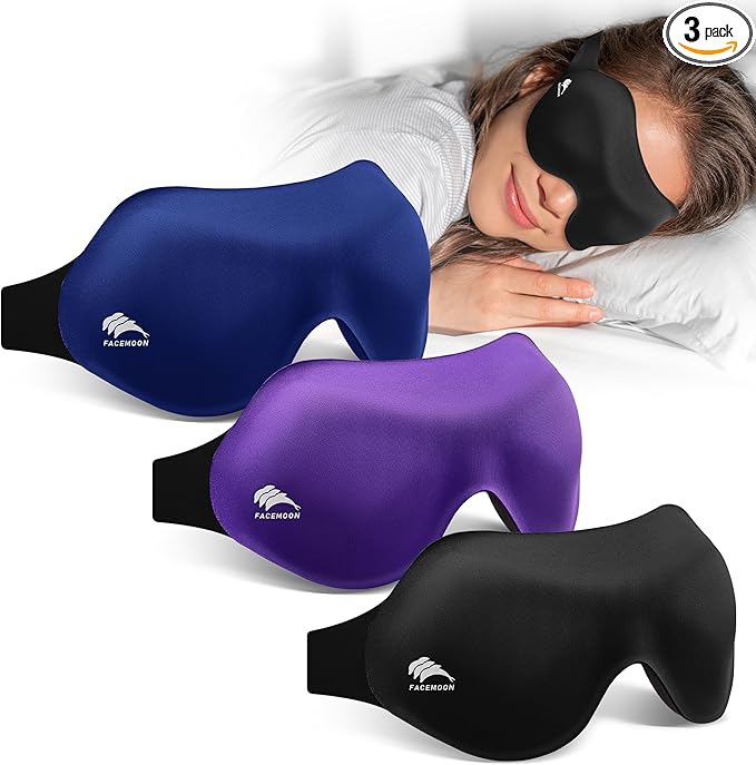 3 Pack Sleep Masks for Side Sleepers, True Blackout 3D Eye Mask for Sleeping by FACEMOON