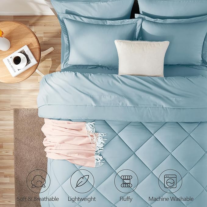 CozyLux King Size Comforter Set Light Blue - Image 2