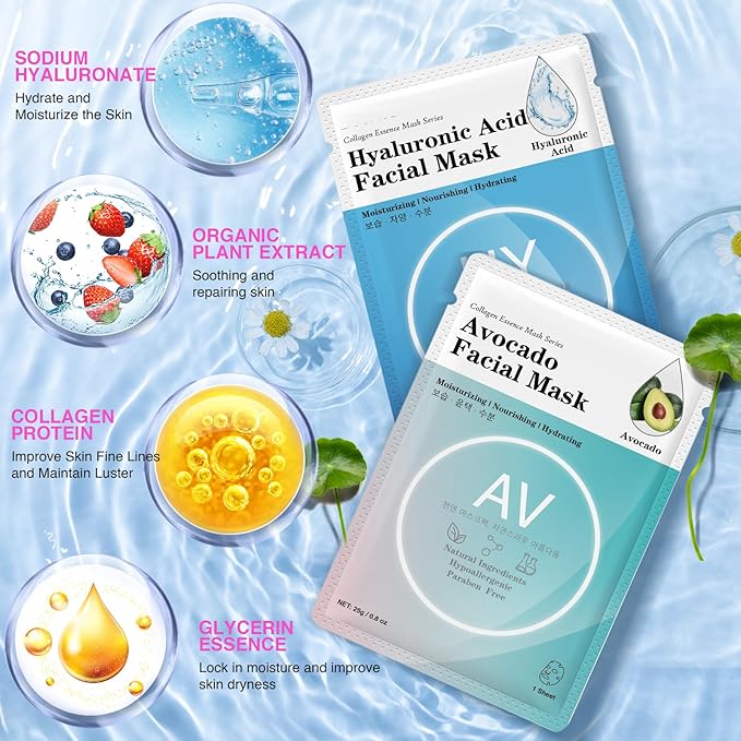 48 Packs Collagen Essence Sheet Facial Masks, Plant Extract and Sodium - Image 3