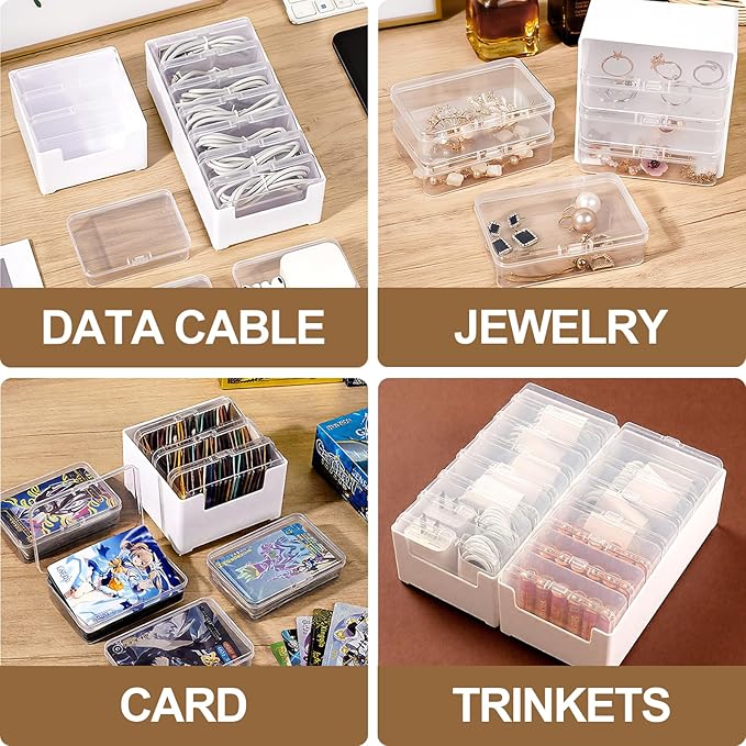 11 Cable Organizer Box with Labels, Cord Storage Organizer for Desk Drawer，Includes 20 Ties & 32 Labels, Office Home Multi-Purpose Organizer