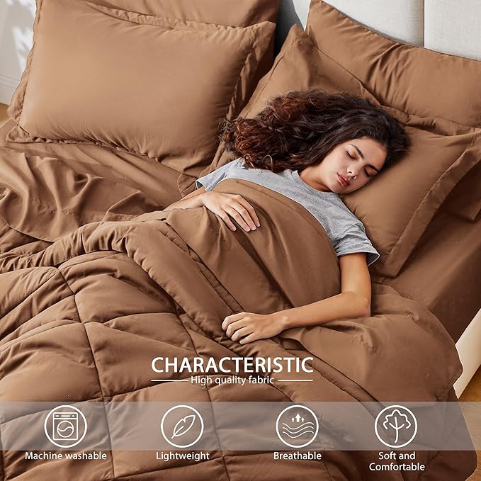 Love's cabin Twin XL Comforter Set Mocha Mousse, 5 Pieces Twin XL Bed in a Bag - Image 3