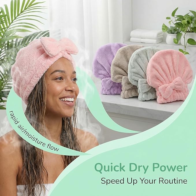 Microfiber Hair Towel Wrap for Women, Quick Drying Anti Frizz Hair Turban - Image 8