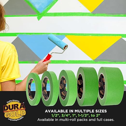 Dura-Gold Green Automotive Masking Tape 1 Inch (24mm x 55 Yards), 3 Rolls - Premium High-Performance, Heat Resistant - Auto Refinish Painting, Car Detailing, Autobody, Industrial, Painters Tape
