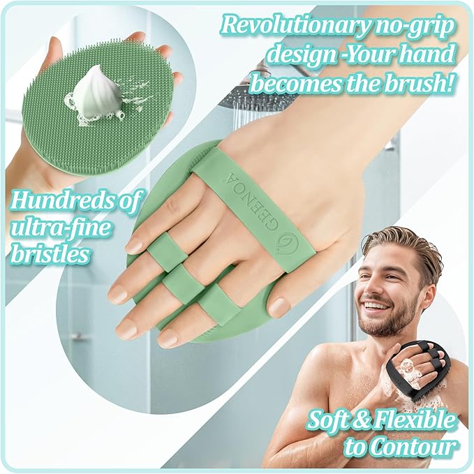 Silicone Bath Glove & Face Scrubber Set 2PCS, 360° Anti-Slip & Hand-fit Body - Image 6