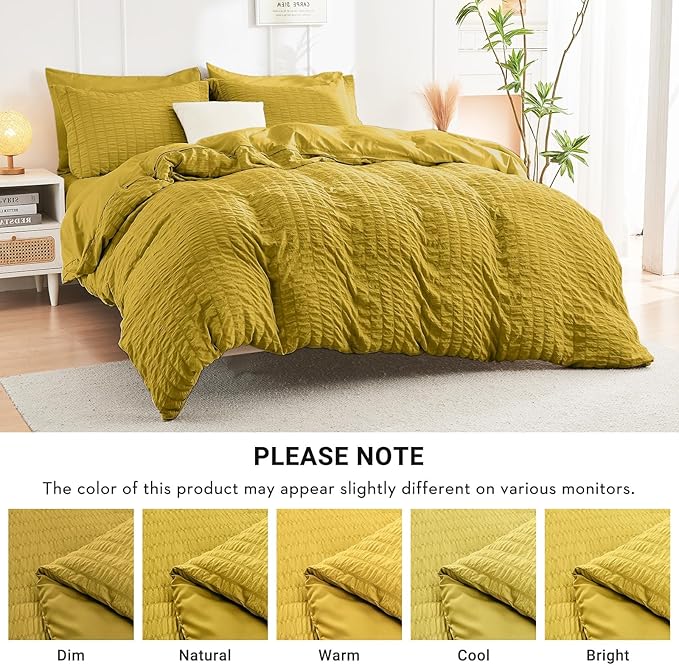 HYMOKEGE Mustard Yellow California King Comforter Set Seersucker 7 Pieces - Image 5