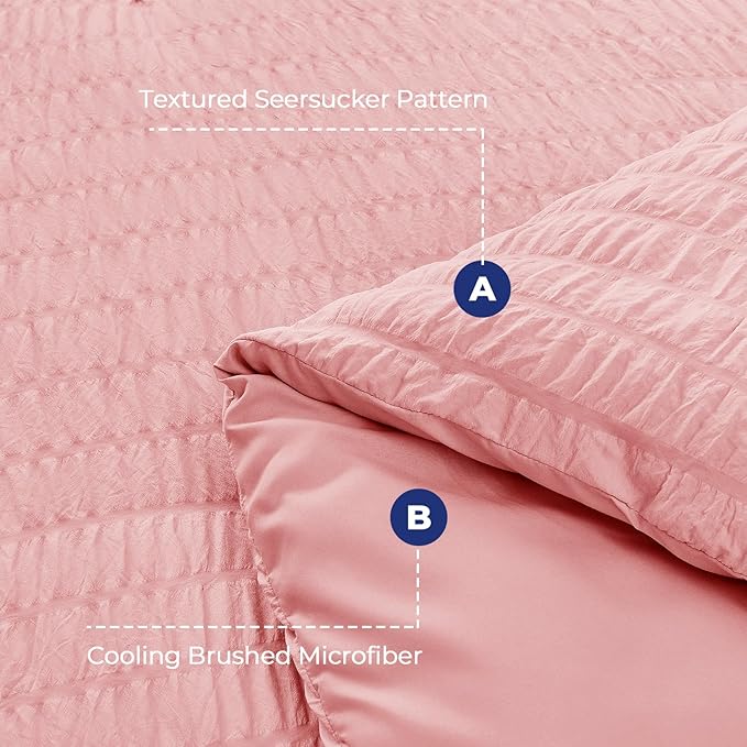 HYMOKEGE Rose Pink Queen Comforter Set Seersucker 7 Pieces, All Season Luxury - Image 4
