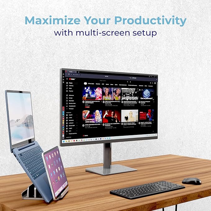 TEFONIA Adjustable Laptop Stand, 5 Slots, Aluminum Space-Saving, for Apple MacBook/Surface/Galaxy/Tablet/iPad/iPhone, Silver