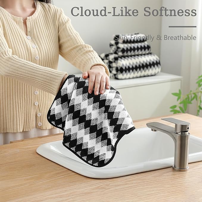 2 Hand Towel Set 16"x31" Black White Towel Set - Image 6