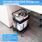 Ufriandz 2 Tier Rolling Utility Cart with Wheels All-Metal Short Pantry Cart Under Desk Storage Trolley with Handle, Small Rolling Storage Shelf for Small Space Kitchen Laundry Room Bathroom, Black