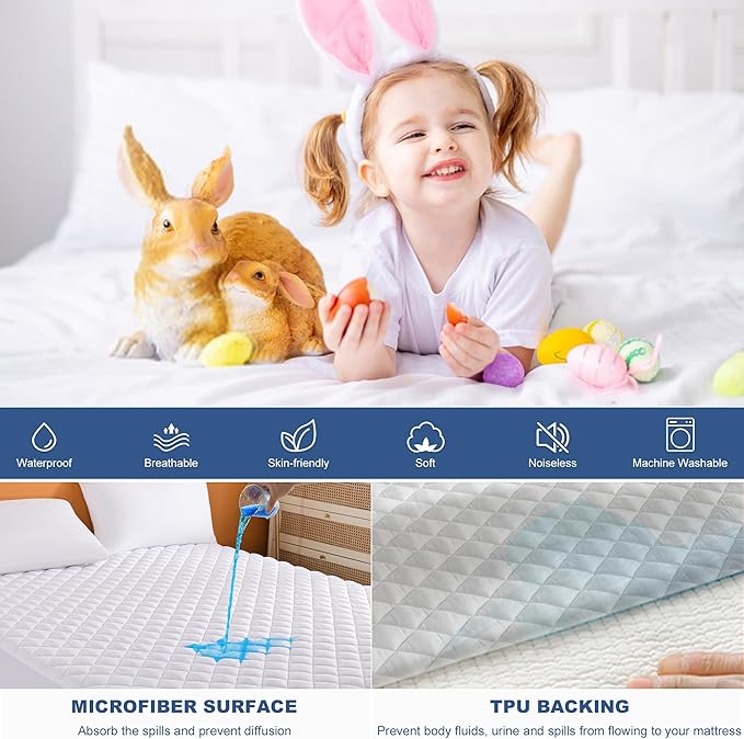 GRT Short Queen Mattress Pad, 100% Waterproof Breathable RV Short Queen - Image 3