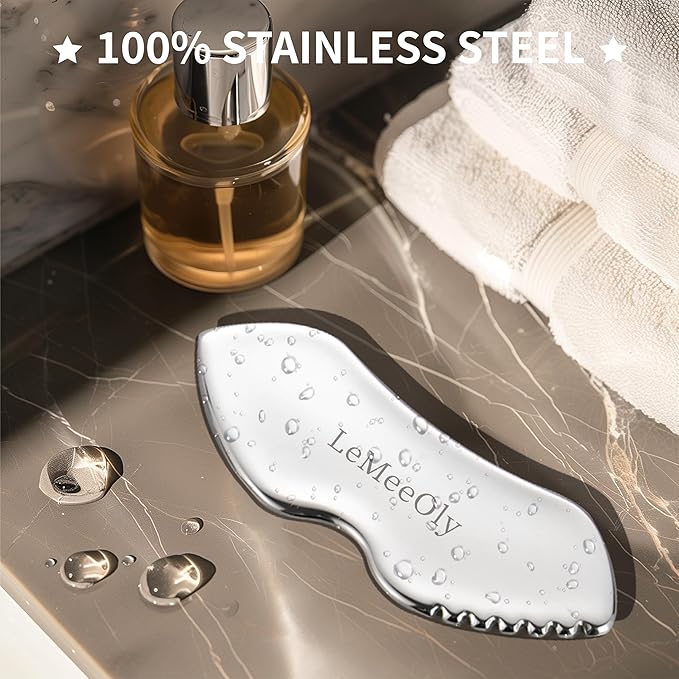LeMeeOly Gua Sha Facial Tools Stainless Steel & Compressed Facial Sponges - Image 6