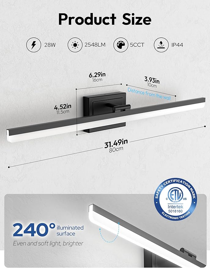 VOLISUN Modern Bathroom Vanity Light 31.5 inch, 28W Dimmable 5CCT Led Bathroom - Image 7