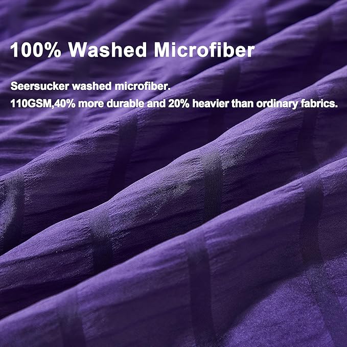 AveLom Dark Purple Duvet Cover Cal King, 3 Pieces, Seersucker Striped Soft - Image 3