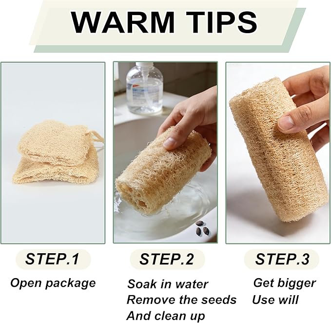 Natural Loofah Sponge Organic Loofa Set 6 Pack, Exfoliating Body Scrubber - Image 7
