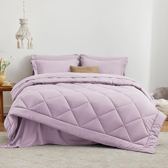 Love's cabin King Size Comforter Set Light Purple, 7 Pieces King Bed in a Bag - Image 2
