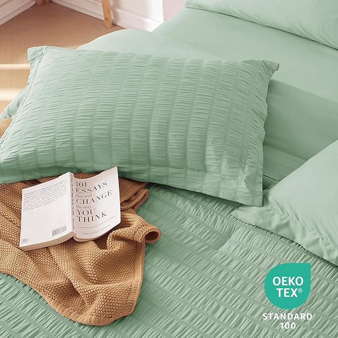 MUXHOMO 5 Pieces Twin Comforter Set, Seersucker Bed in a Bag Twin Size - Image 9