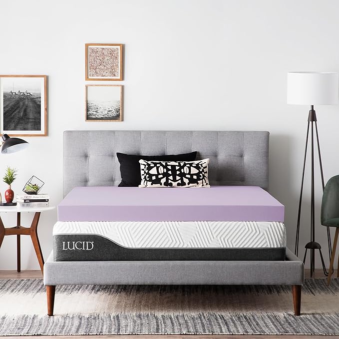 Lucid 4 Inch Lavender Memory Foam Mattress Topper, Queen Size – Essential Oil by Lucid