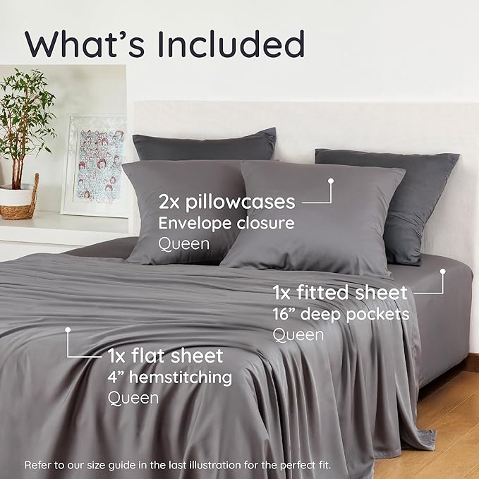Bambaw 100% Viscose Derived from Bamboo Queen Sheet Set – 4pcs Soft Bedding Set - Image 2