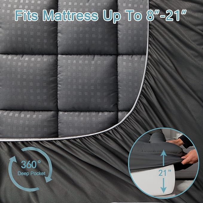 HYLEORY Queen Mattress Pad Quilted Fitted Mattress Protector Cooling Pillow Top - Image 5