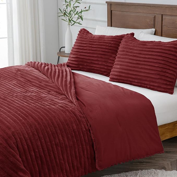 BEDELITE Fleece Twin Comforter Set -Super Soft & Warm Fluffy Burgundy Bedding - Image 8
