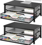 OPNICE Computer Monitor Stand Riser, Desk Organizer with Drawer, Laptop Stand, Office Desk Accessories & Workspace Desktop Organizers Storage for Office Supplies(Black 2-Pack)
