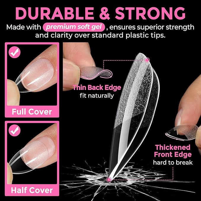 UNA GELLA Short Almond Fake Nails 216pcs Pre-shape Gel Acrylic Nail Tips - Image 5