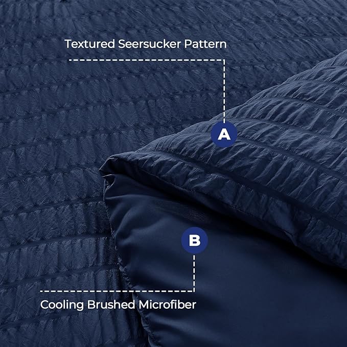 HYMOKEGE Navy Blue Queen Comforter Set Seersucker 7 Pieces, All Season Luxury - Image 5