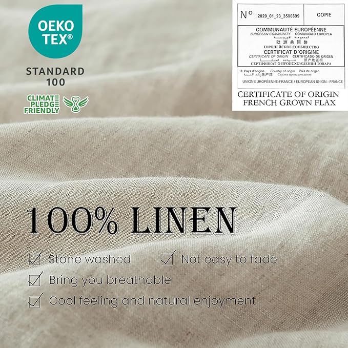 Simple&Opulence 100% Washed Linen Duvet Cover Set 5pcs Basic Style Natural - Image 2