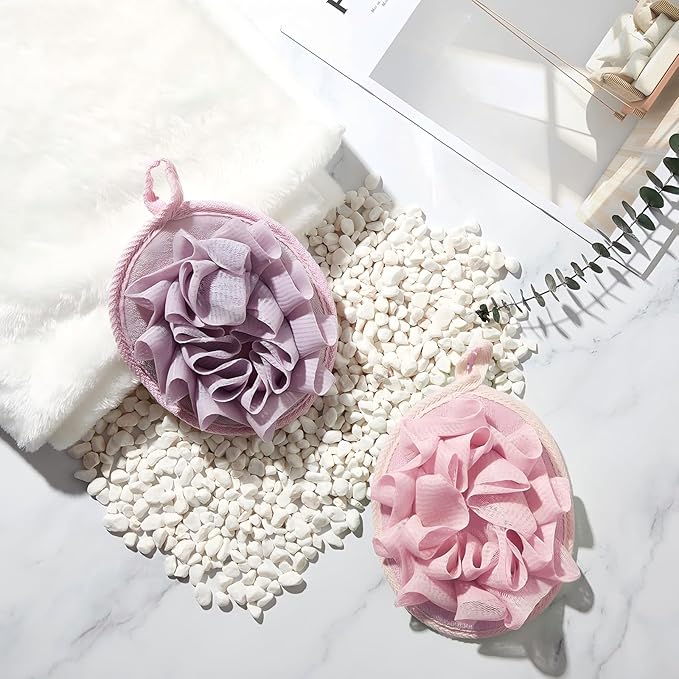 Boao 3 Pcs Bath Shower Pouf Sponge Mesh Pouf Shower Ball Exfoliating Body - Image 6