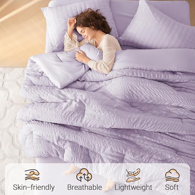 MUXHOMO 7 Pieces Full Comforter Set, Seersucker Bed in a Bag Full Size - Image 2